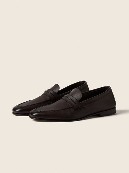 Zegna Dark Brown Natural Grain Leather Mocassin Loafer