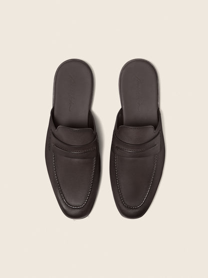 Zegna Dark Brown Natural Grain Leather Mocassin Sabbia Loafer Mule