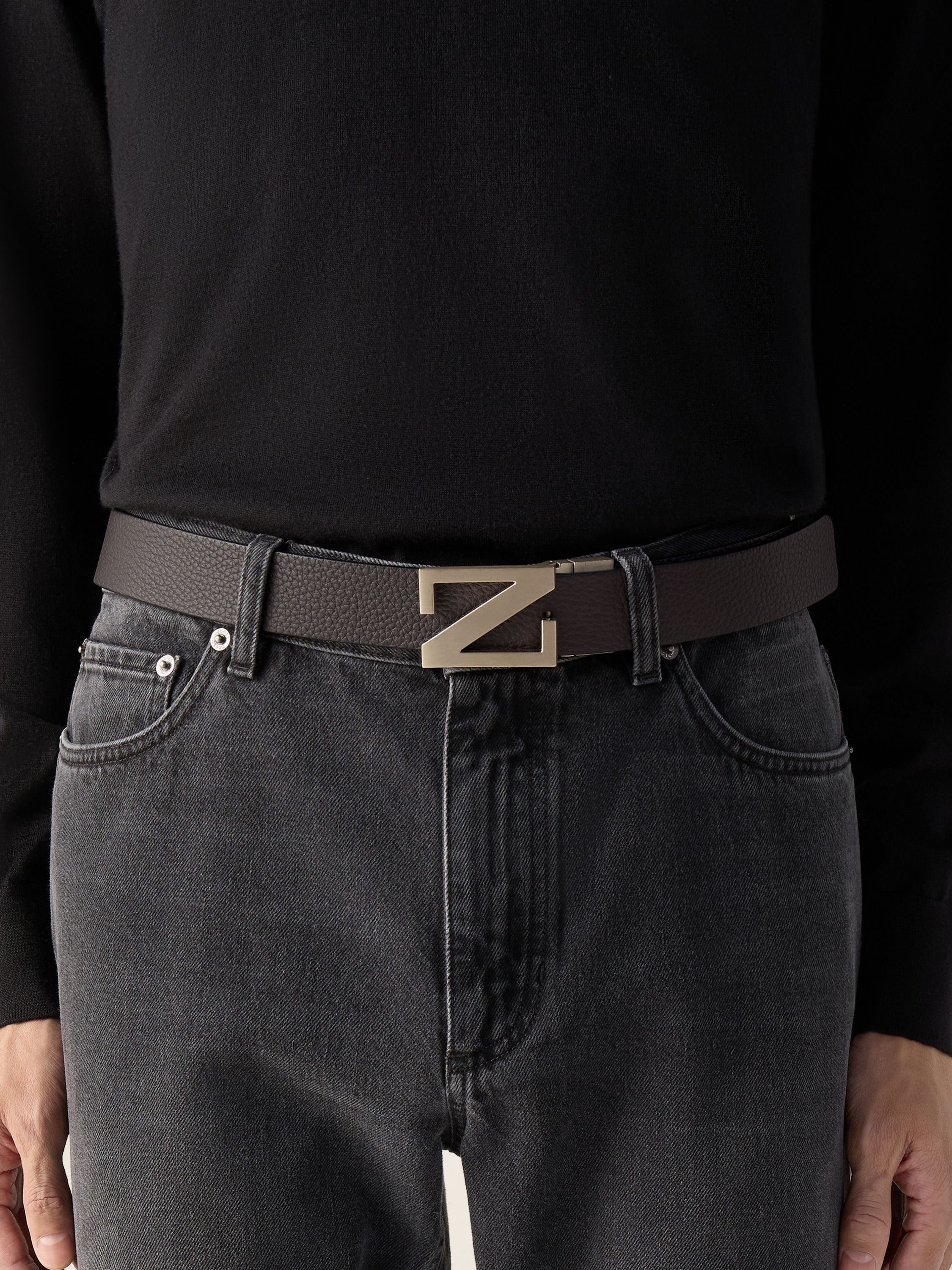 Zegna Dark Brown And Black Reversible Leather Belt