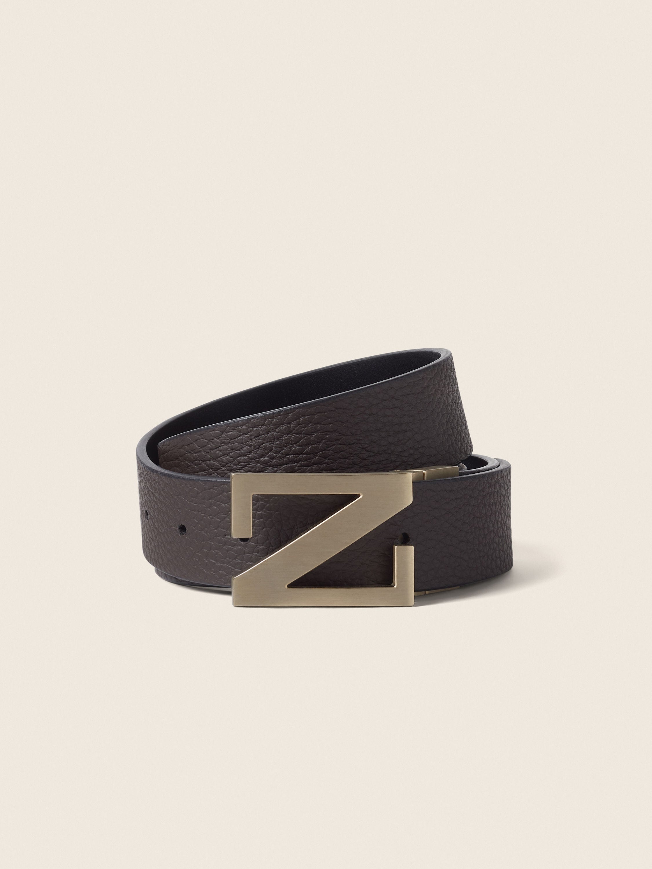 Zegna Dark Brown And Black Reversible Leather Belt