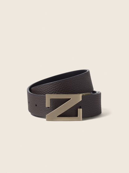 Zegna Dark Brown And Black Reversible Leather Belt