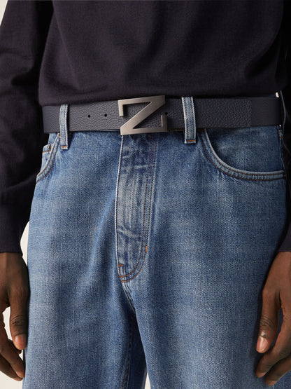 Zegna Navy Blue And Black Reversible Leather Belt