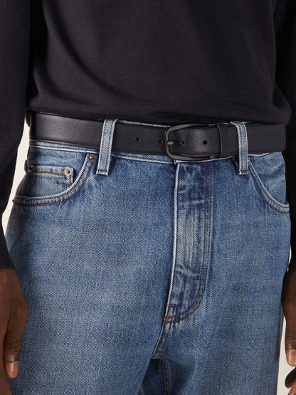 Zegna Black Natural Grain Leather Belt