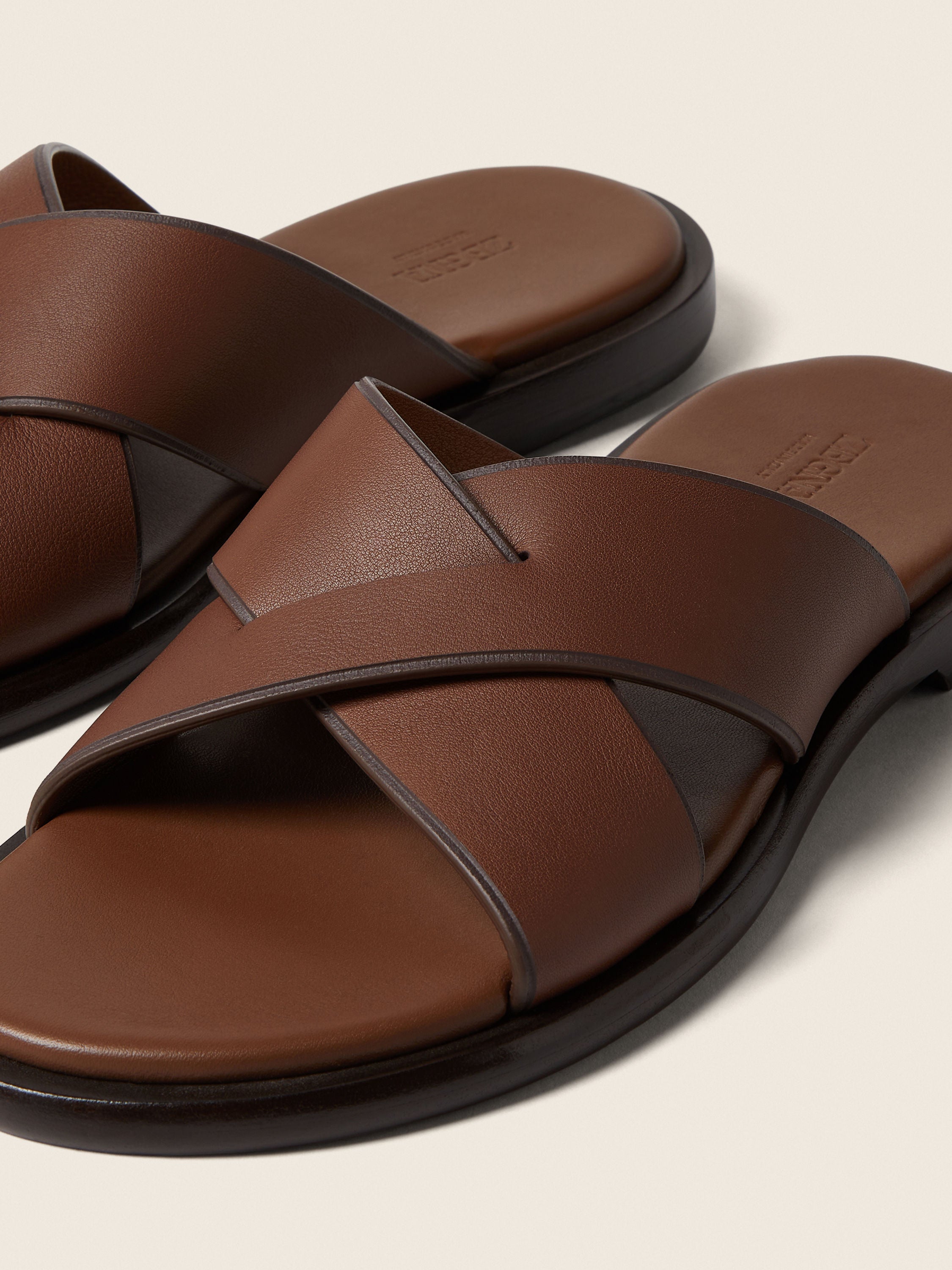 Zegna Almond Brown Leather Sandal