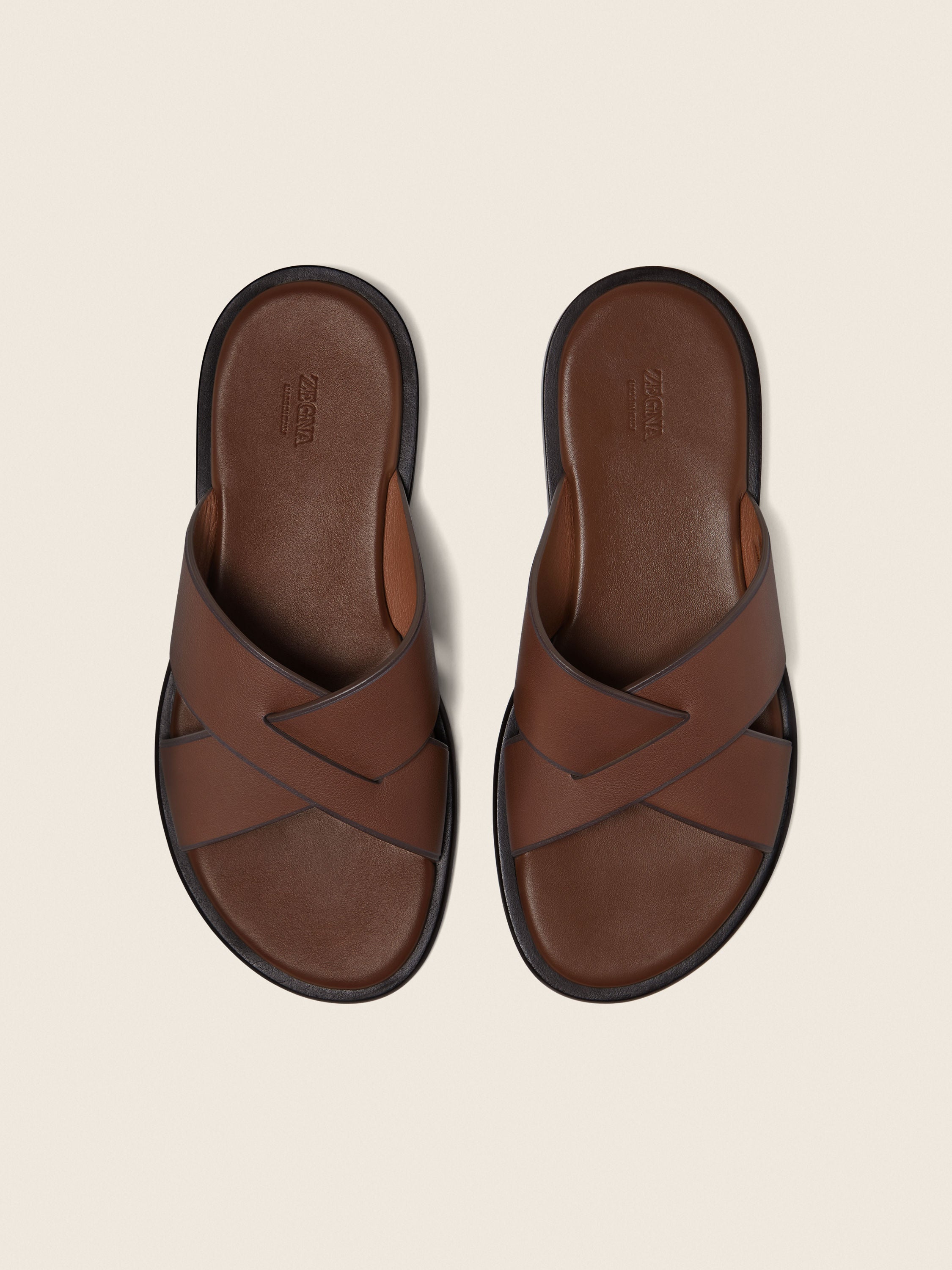 Zegna Almond Brown Leather Sandal