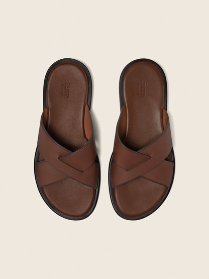 Zegna Almond Brown Leather Sandal
