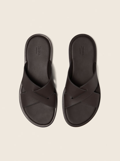 Zegna Dark Brown Leather Sandal