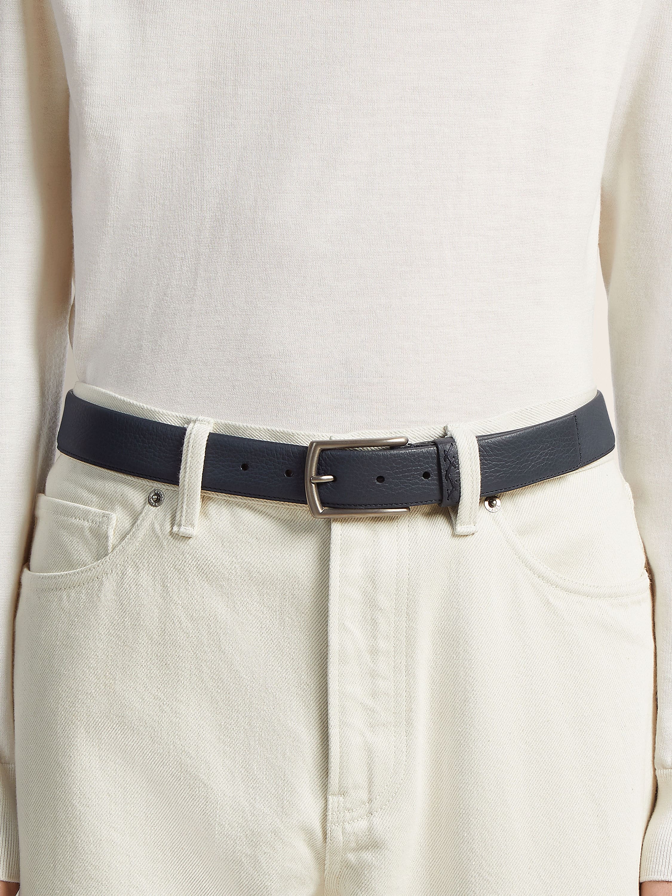 Zegna Navy Blue Leather Belt