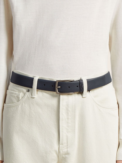 Zegna Navy Blue Leather Belt