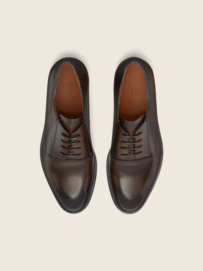 Zegna Brown Leather Derby Shoes