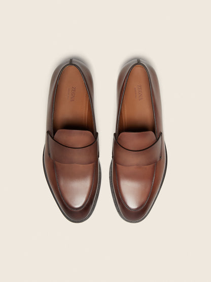 Zegna Light Brown Leather Loafers