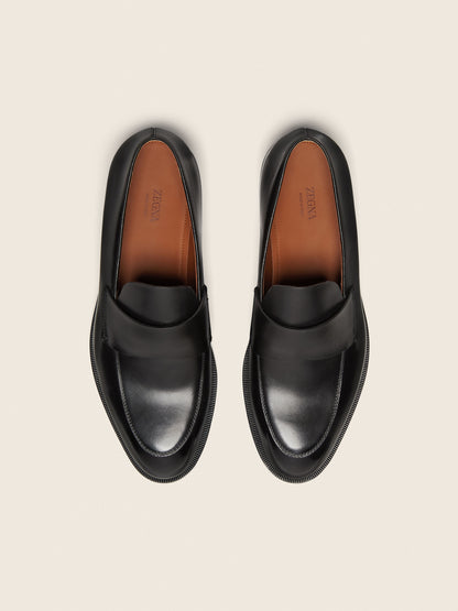 Zegna Black Leather Loafers
