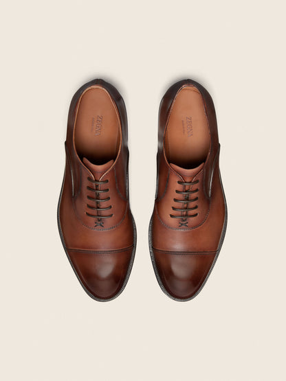 Zegna Light Brown Leather Oxford Shoes