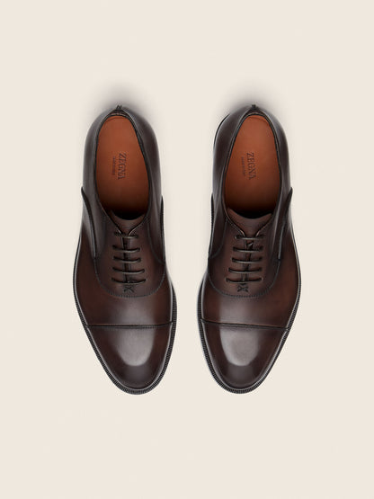 Zegna Brown Leather Oxford Shoes