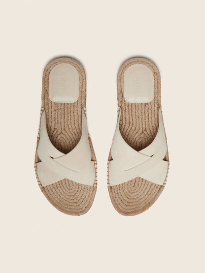 Zegna Off White Suede Espadrille Sandals
