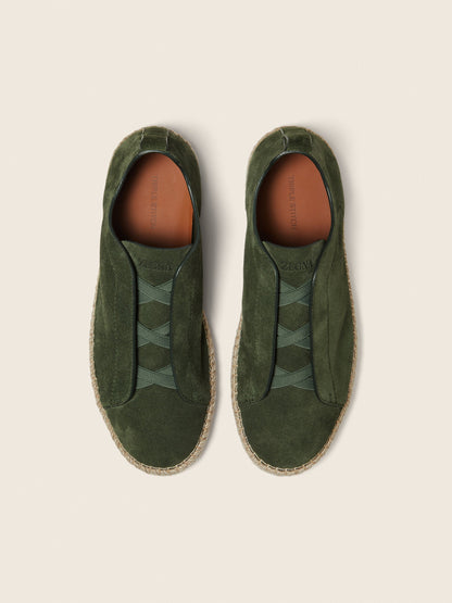 Zegna Pine Green Suede Triple Stitch Espadrilles