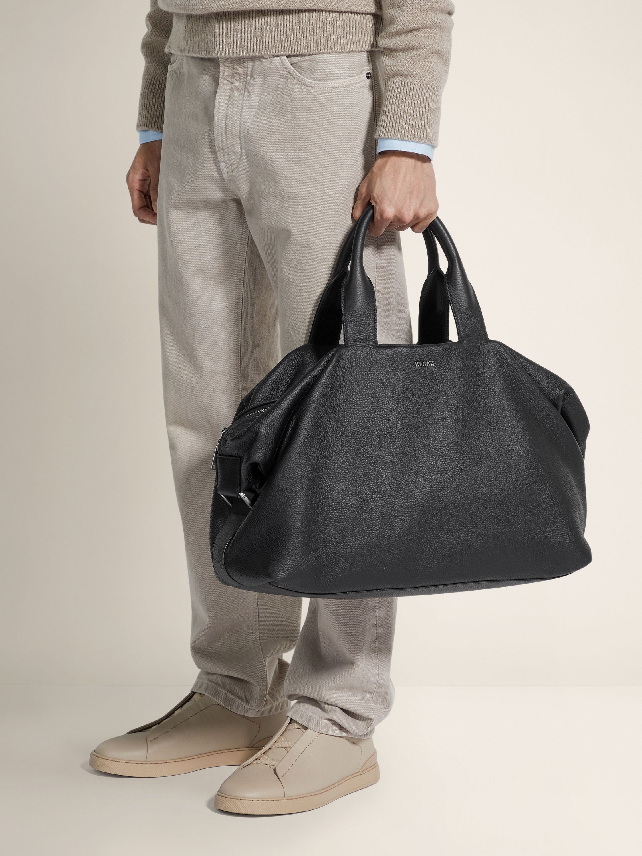 Zegna Black Deerskin Holdall Raglan