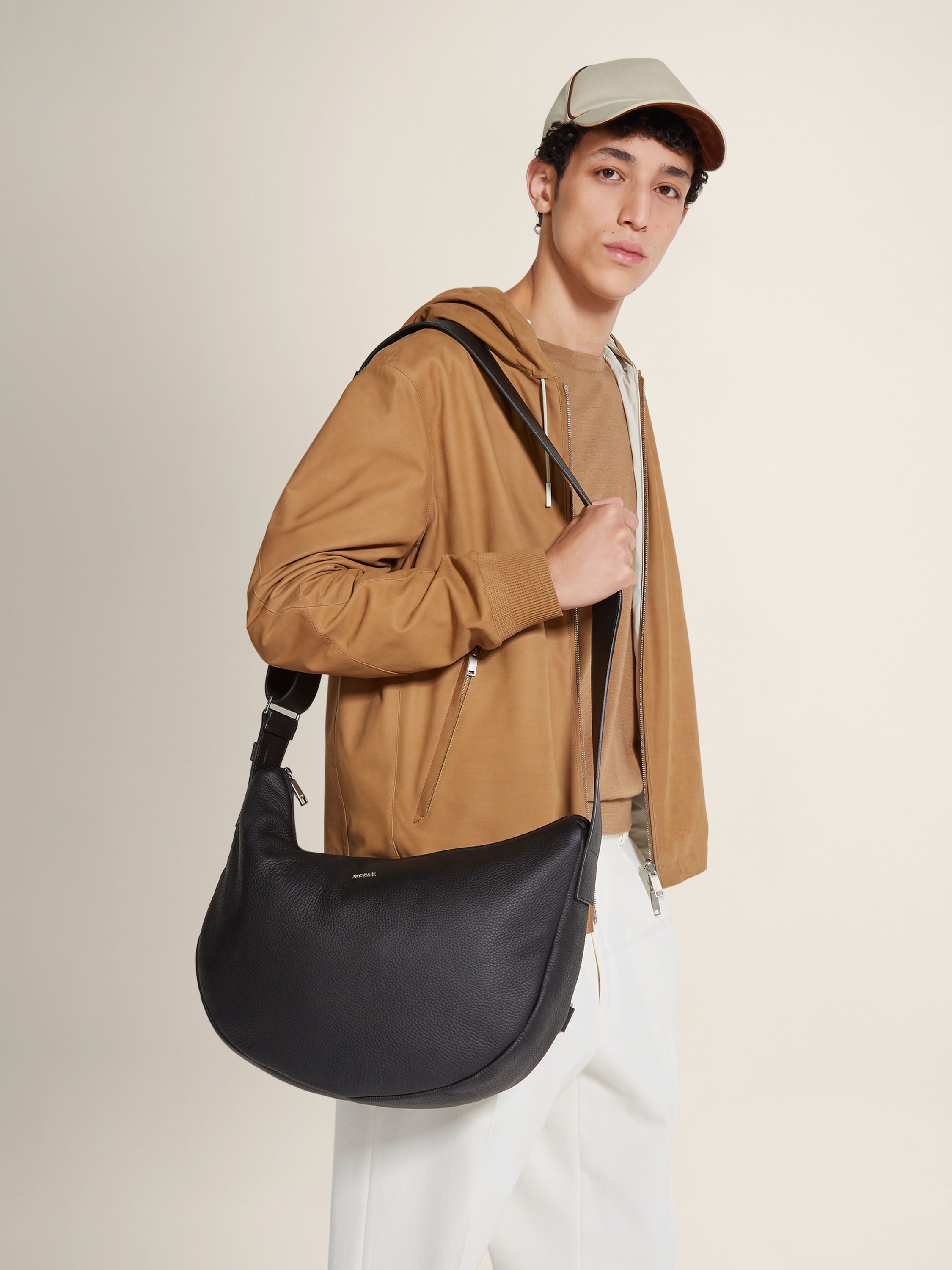 Zegna Black Deerskin Hobo Panorama Mini Bag