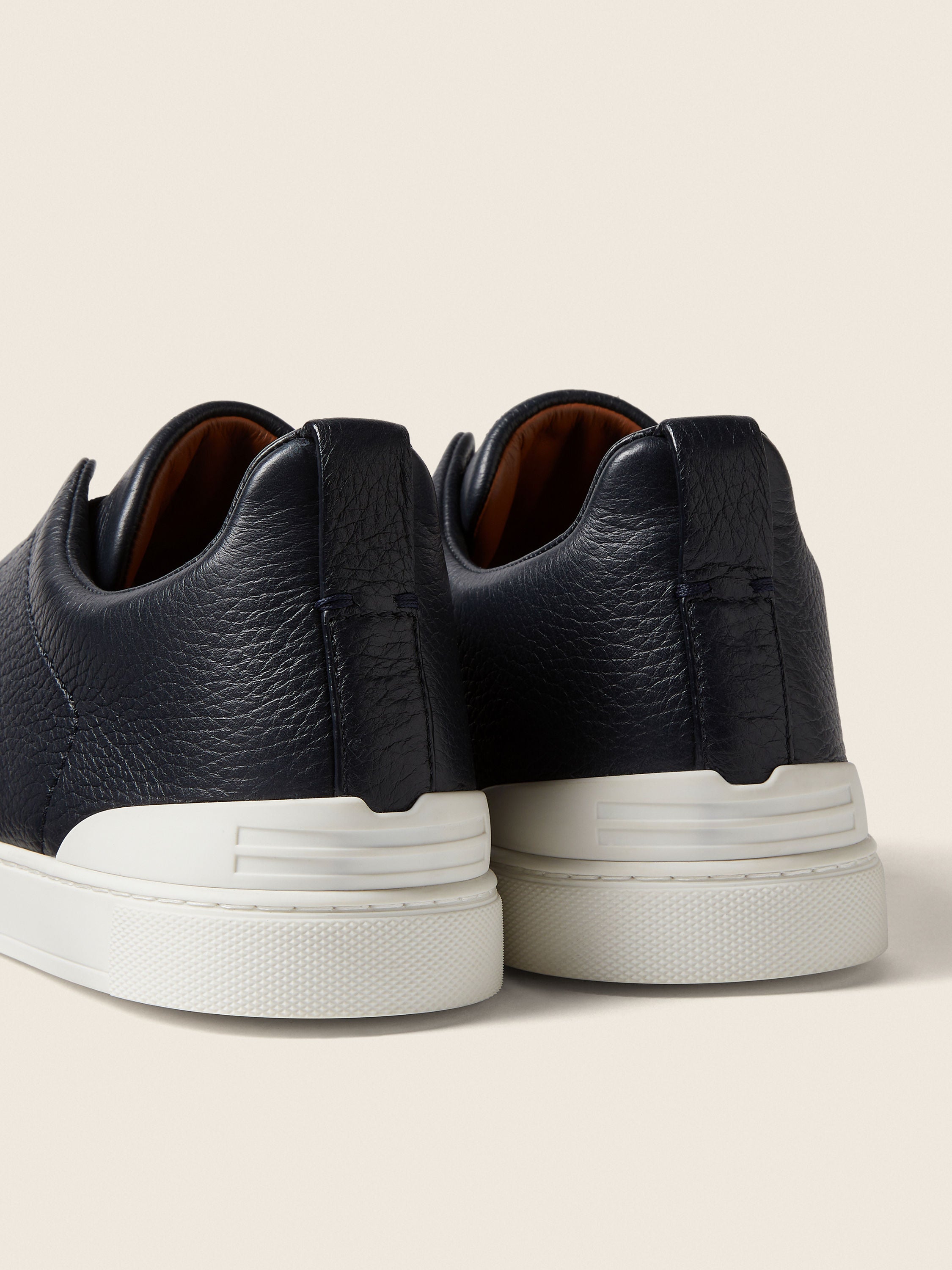 Zegna Navy Blue Deerskin Triple Stitch Sneakers