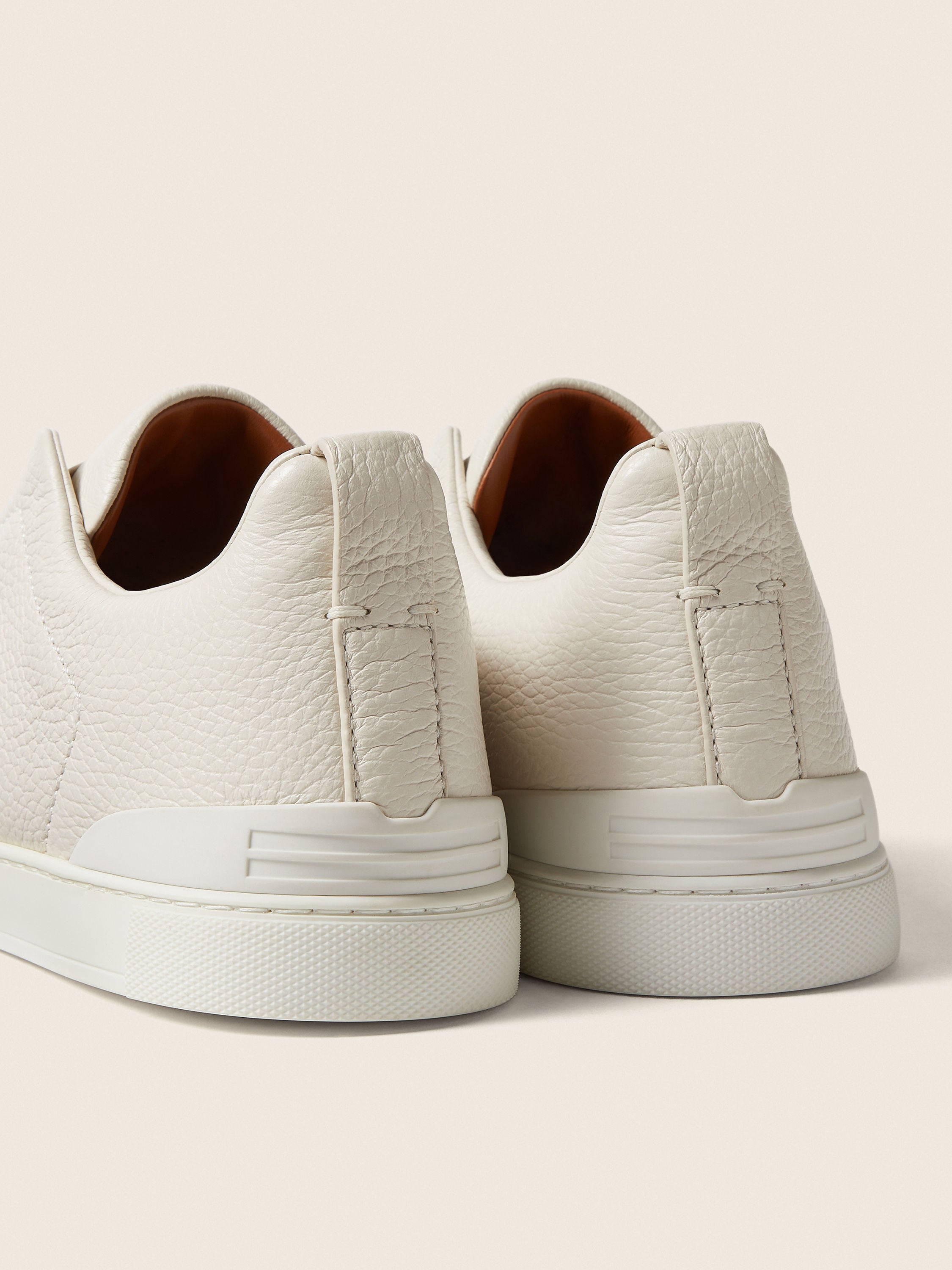 Zegna White Deerskin Triple Stitch Sneakers
