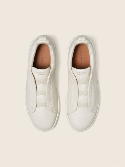 Zegna White Deerskin Triple Stitch Sneakers