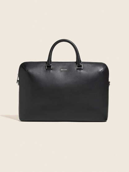 Zegna Black Leather Business Bag