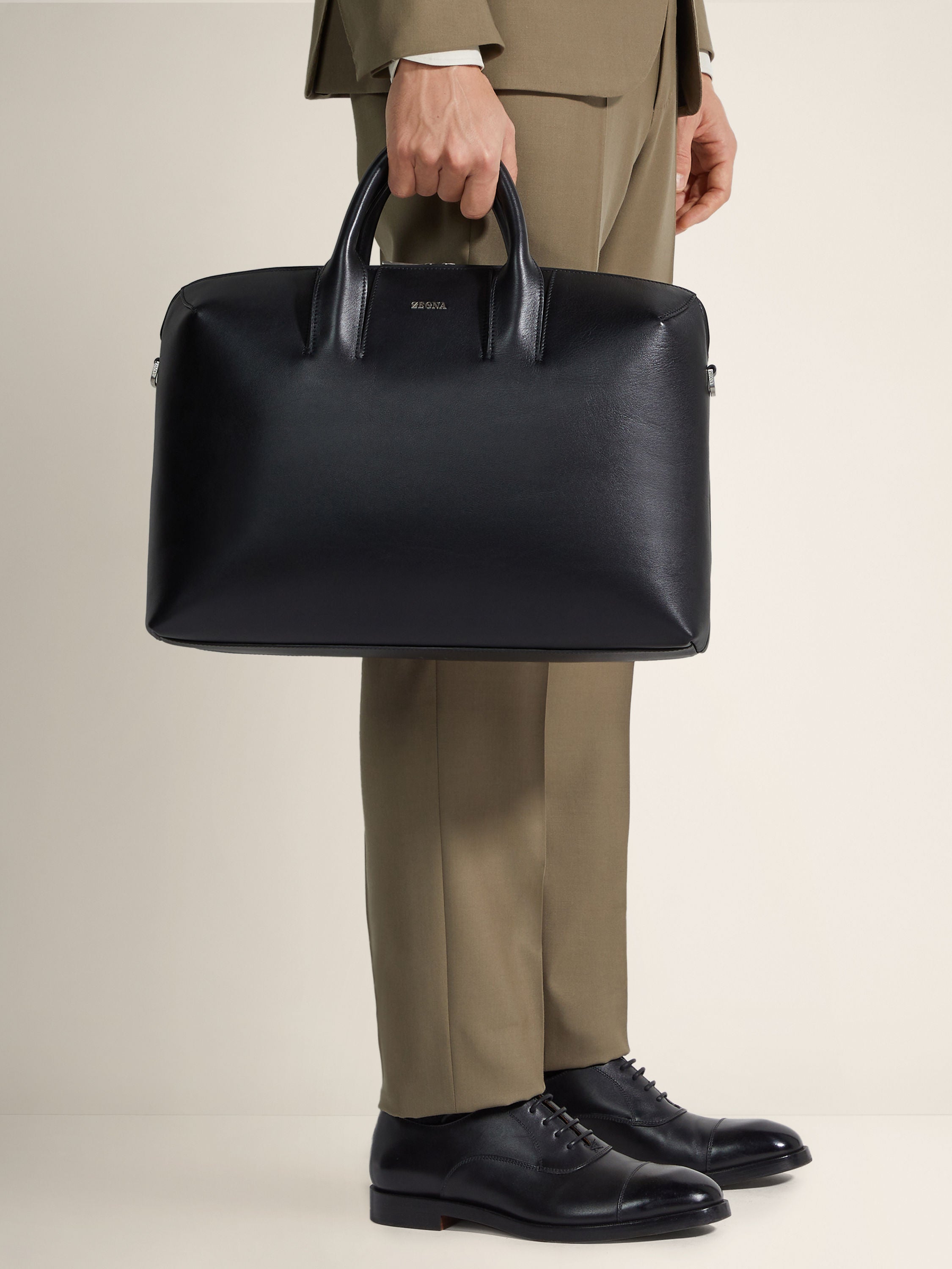 Zegna Black Leather Handbag