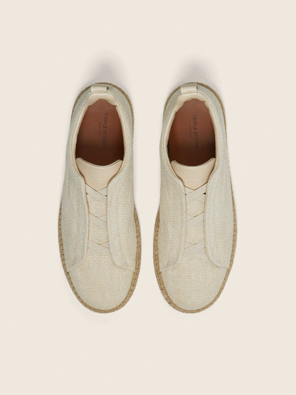 Zegna Off White Linen And Leather Triple Stitch Espadrilles