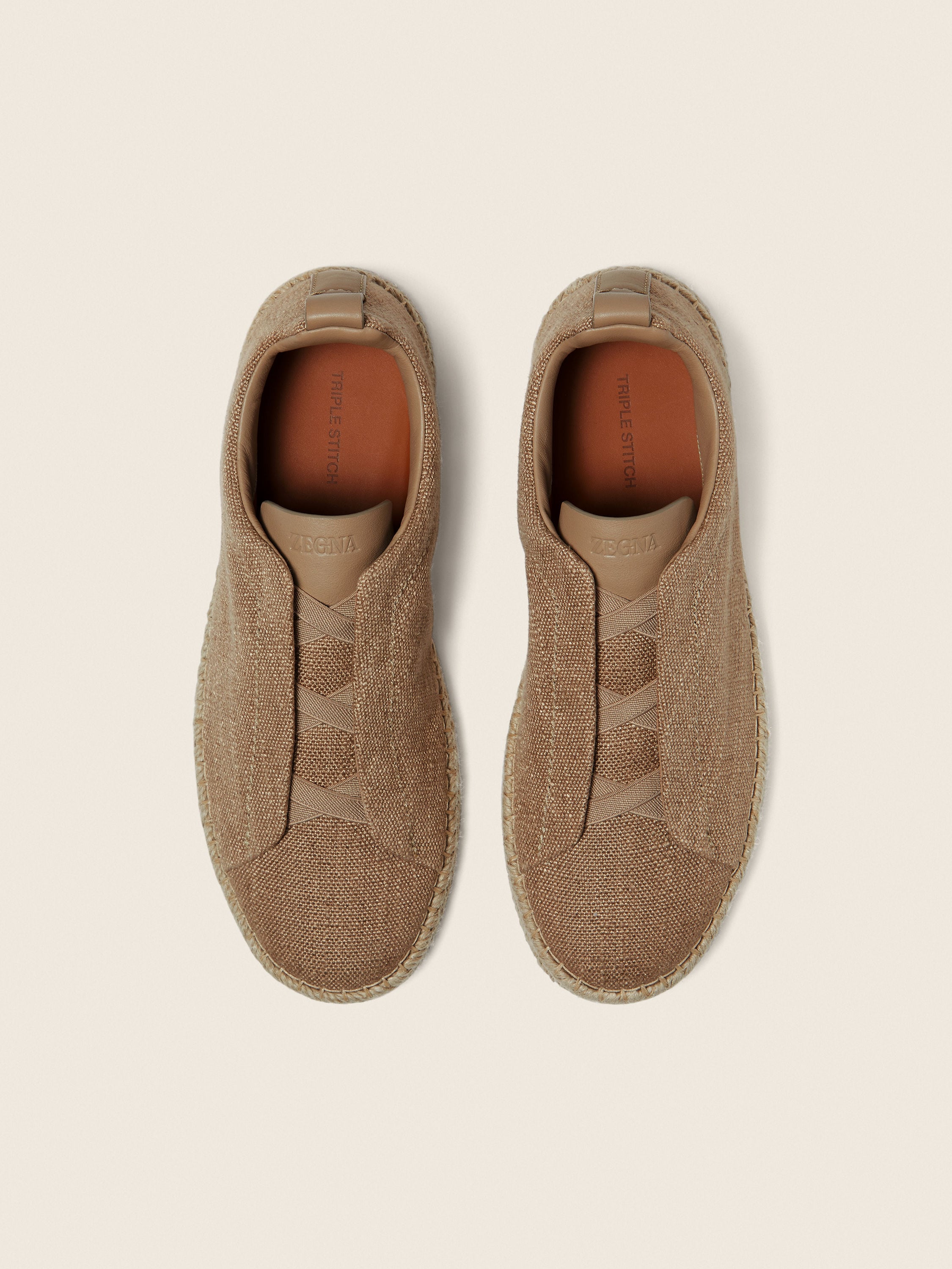 Zegna Beige Linen Blend And Leather Triple Stitch Espadrilles