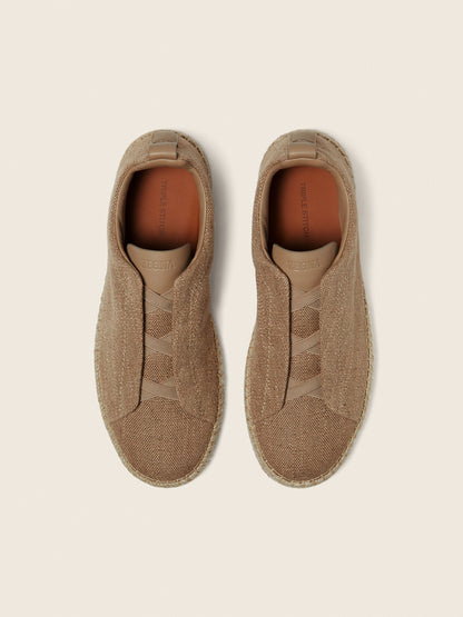 Zegna Beige Linen Blend And Leather Triple Stitch Espadrilles