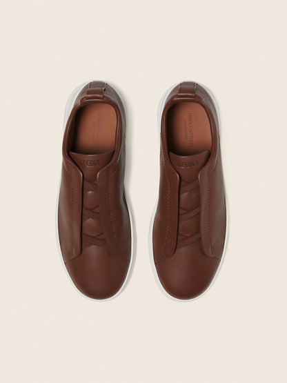 Zegna Almond Brown Triple Stitch Secondskin Sneakers