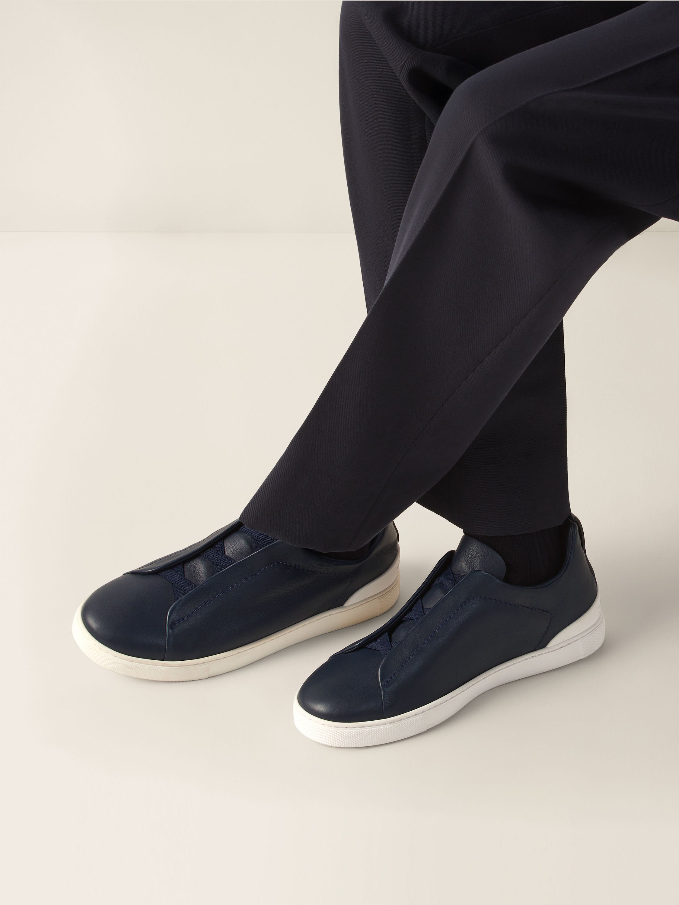 Zegna Blue Triple Stitch Secondskin Sneakers