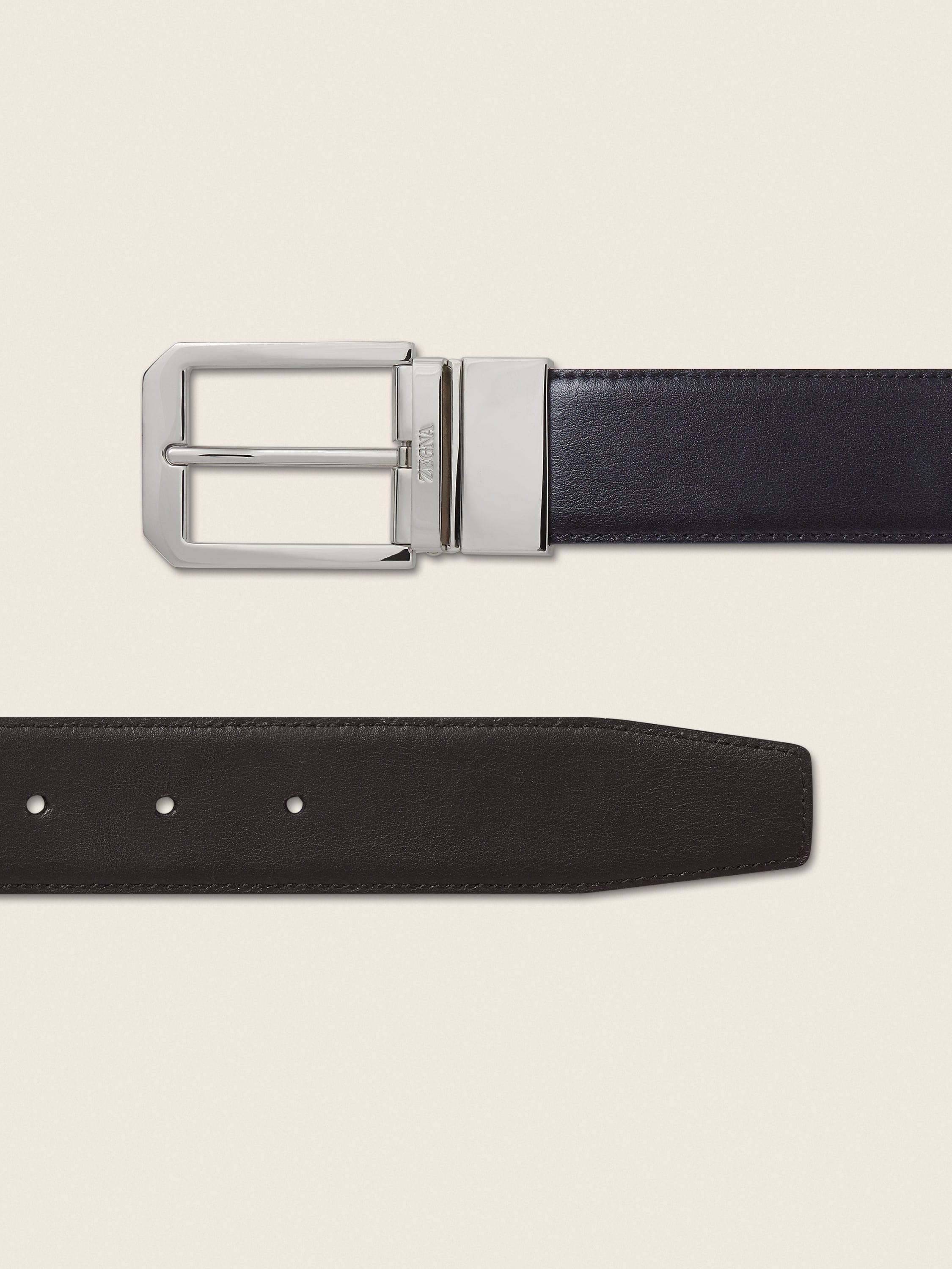 Zegna Black And Dark Brown Reversible Leather Belt