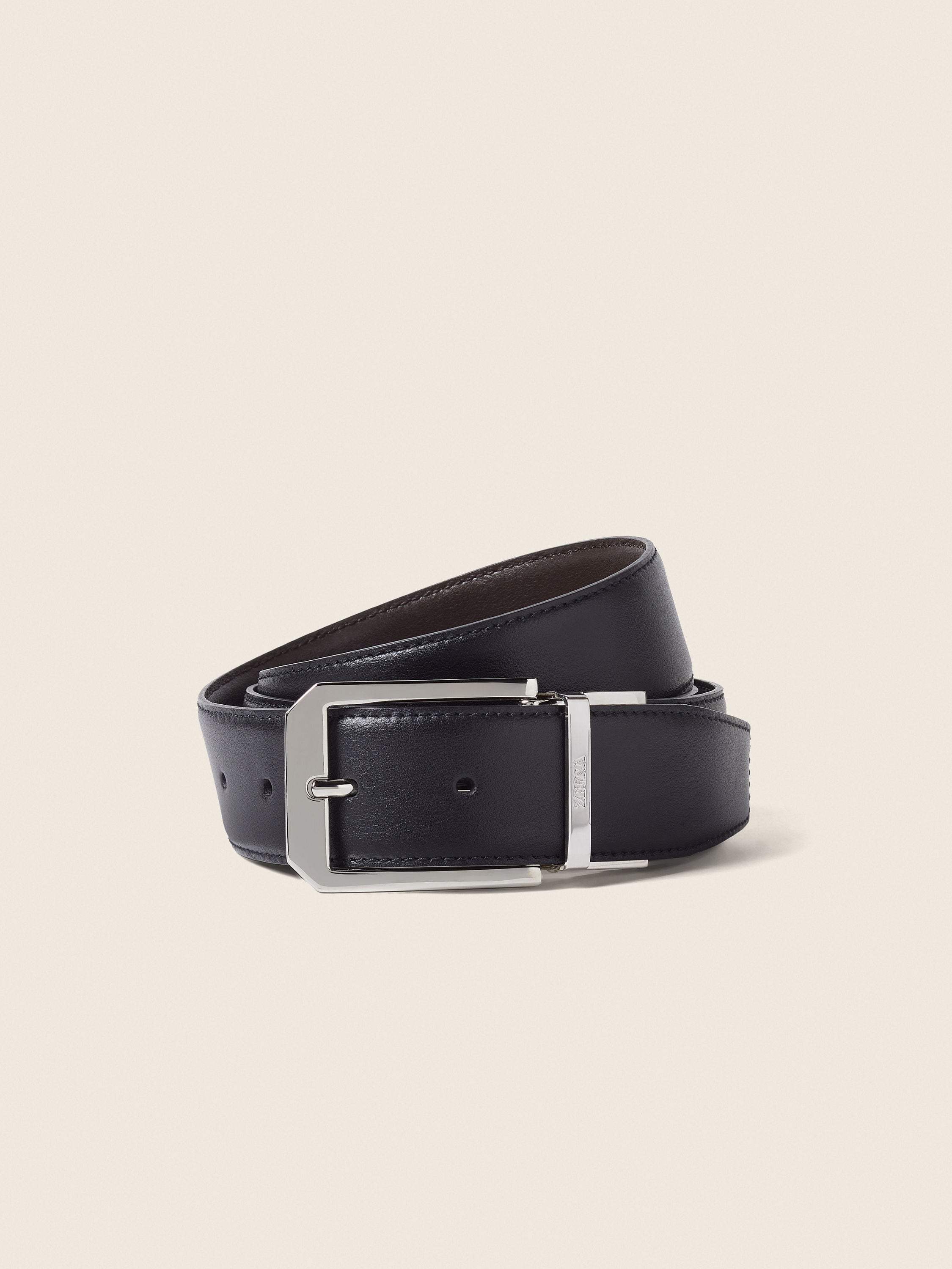 Zegna Black And Dark Brown Reversible Leather Belt