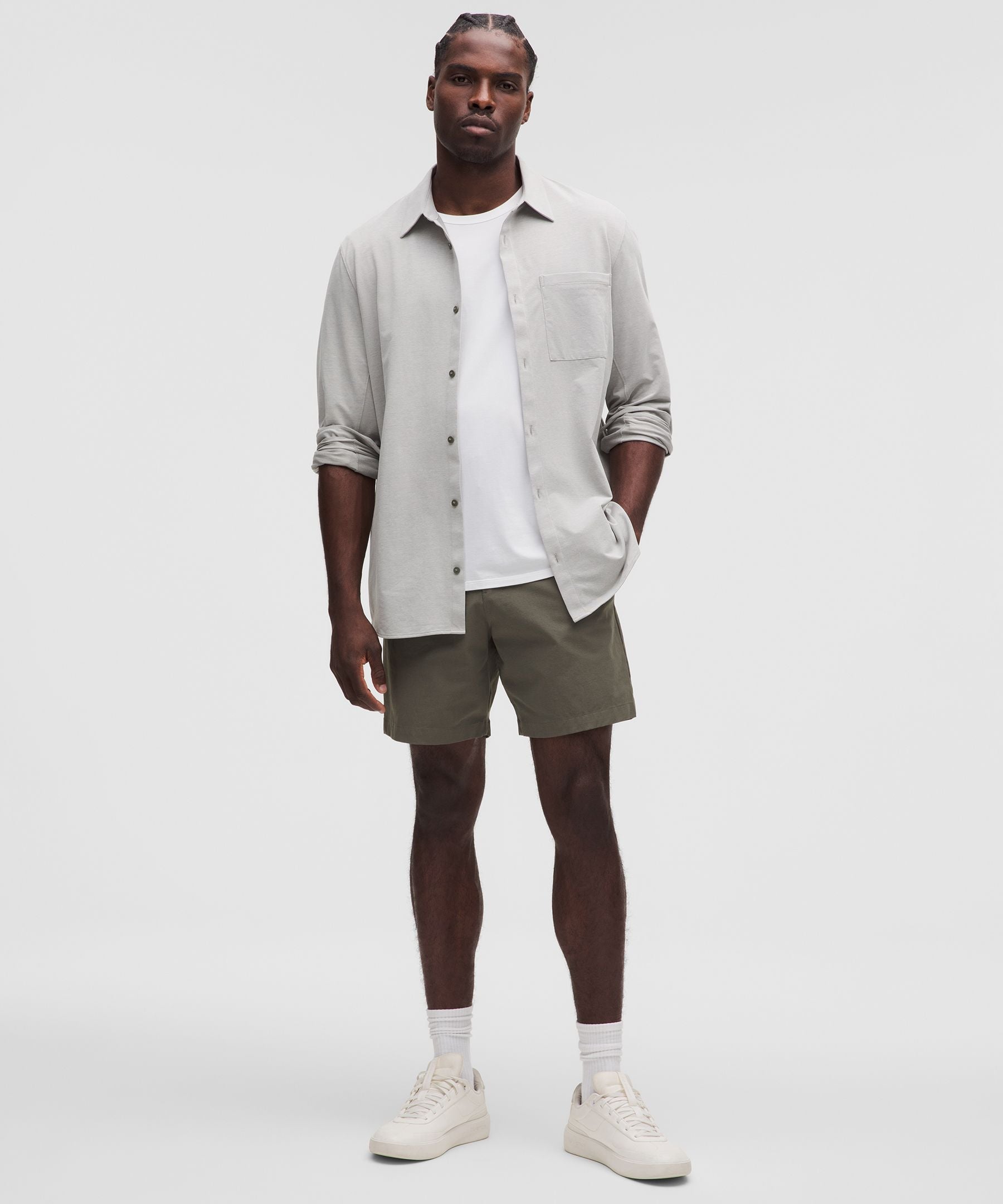 Lululemon Commission Long-Sleeve Shirt *Pocket White/Grey Sage