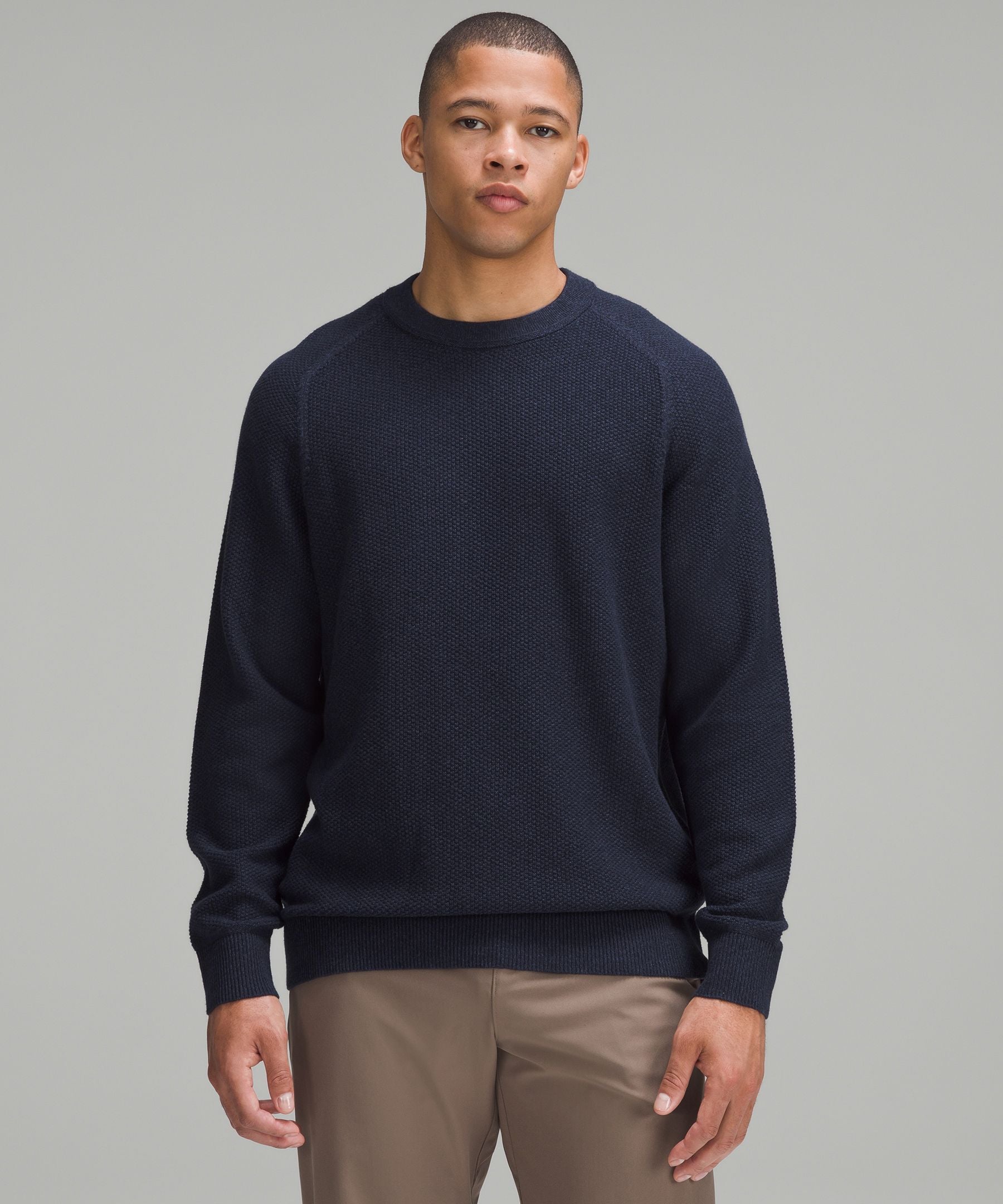 Lululemon Textured Knit Crewneck Sweater Heathered Classic Navy
