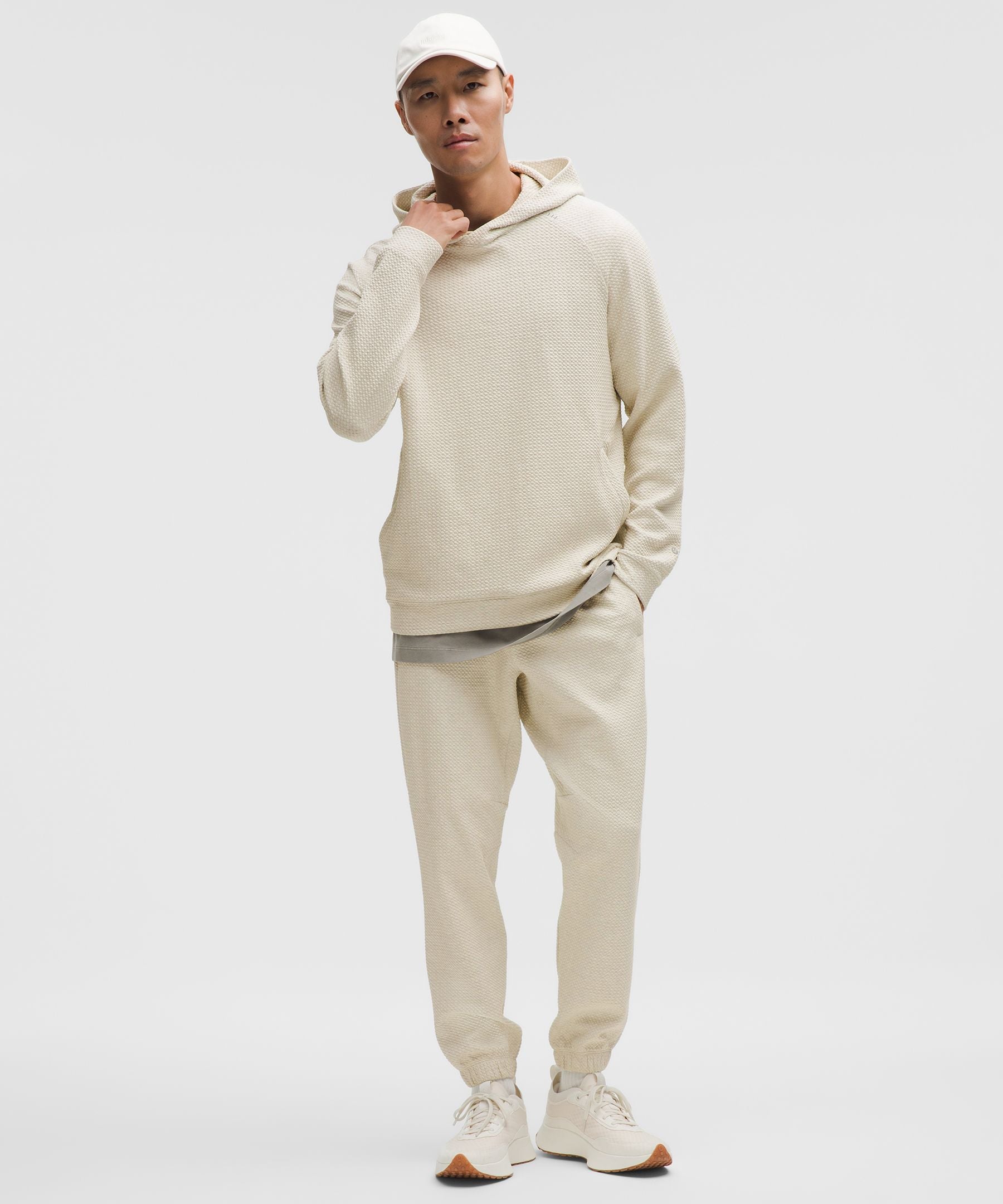 Lululemon Textured Double-Knit Cotton Hoodie Heathered Bone/Black