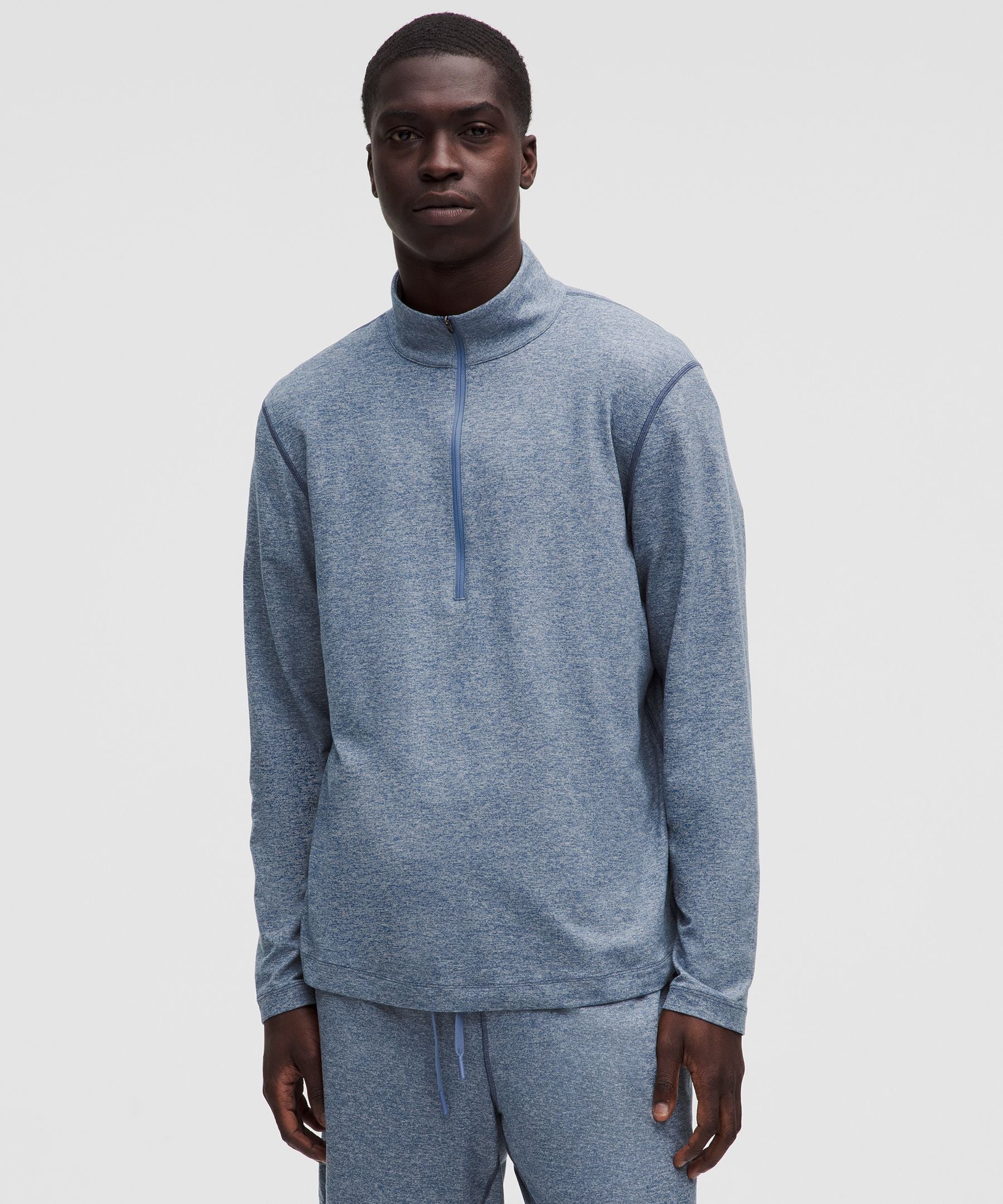 Lululemon Soft Jersey Half Zip Heathered Blue Twill/Heathered Dove Grey