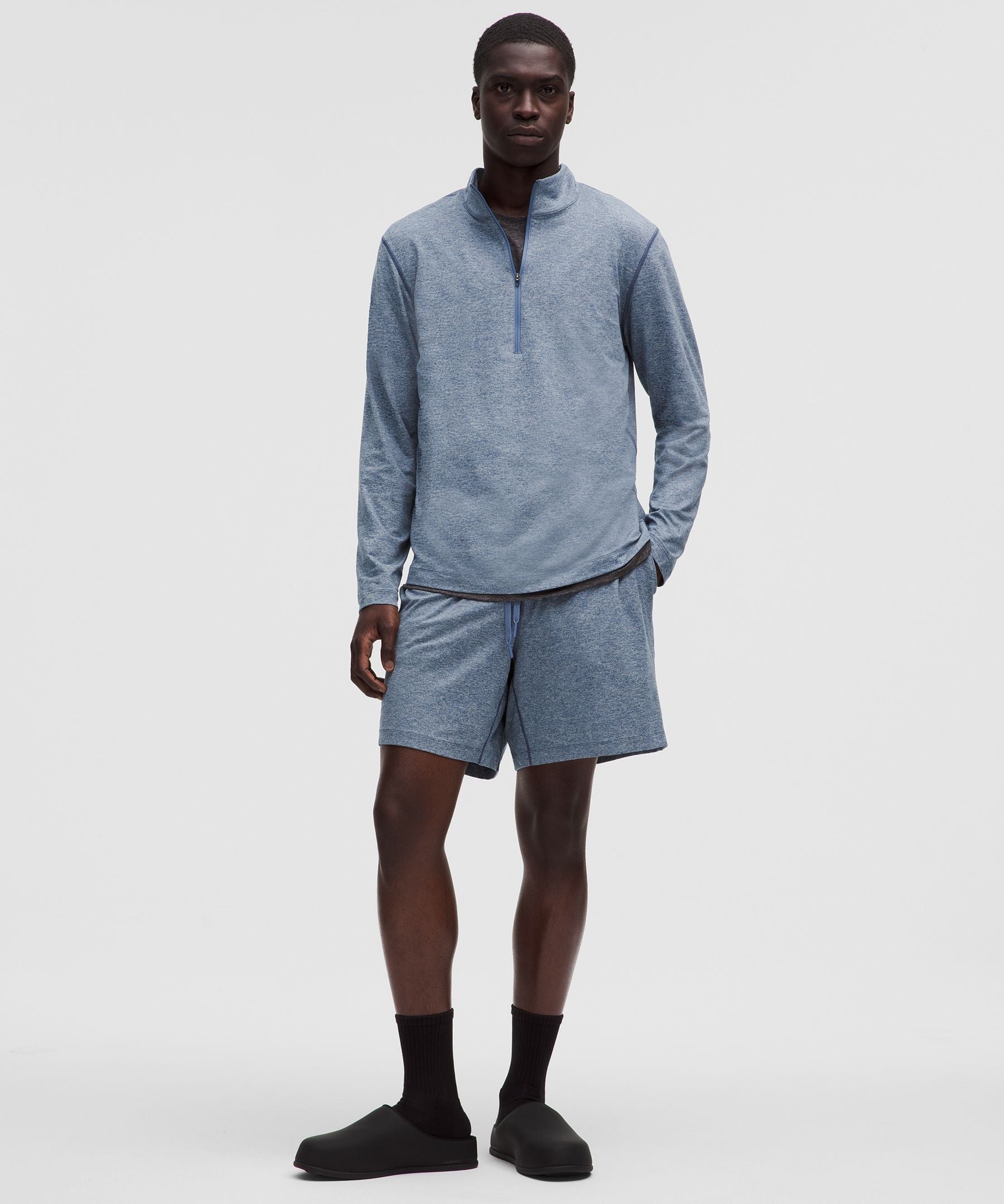Lululemon Soft Jersey Half Zip Heathered Blue Twill/Heathered Dove Grey