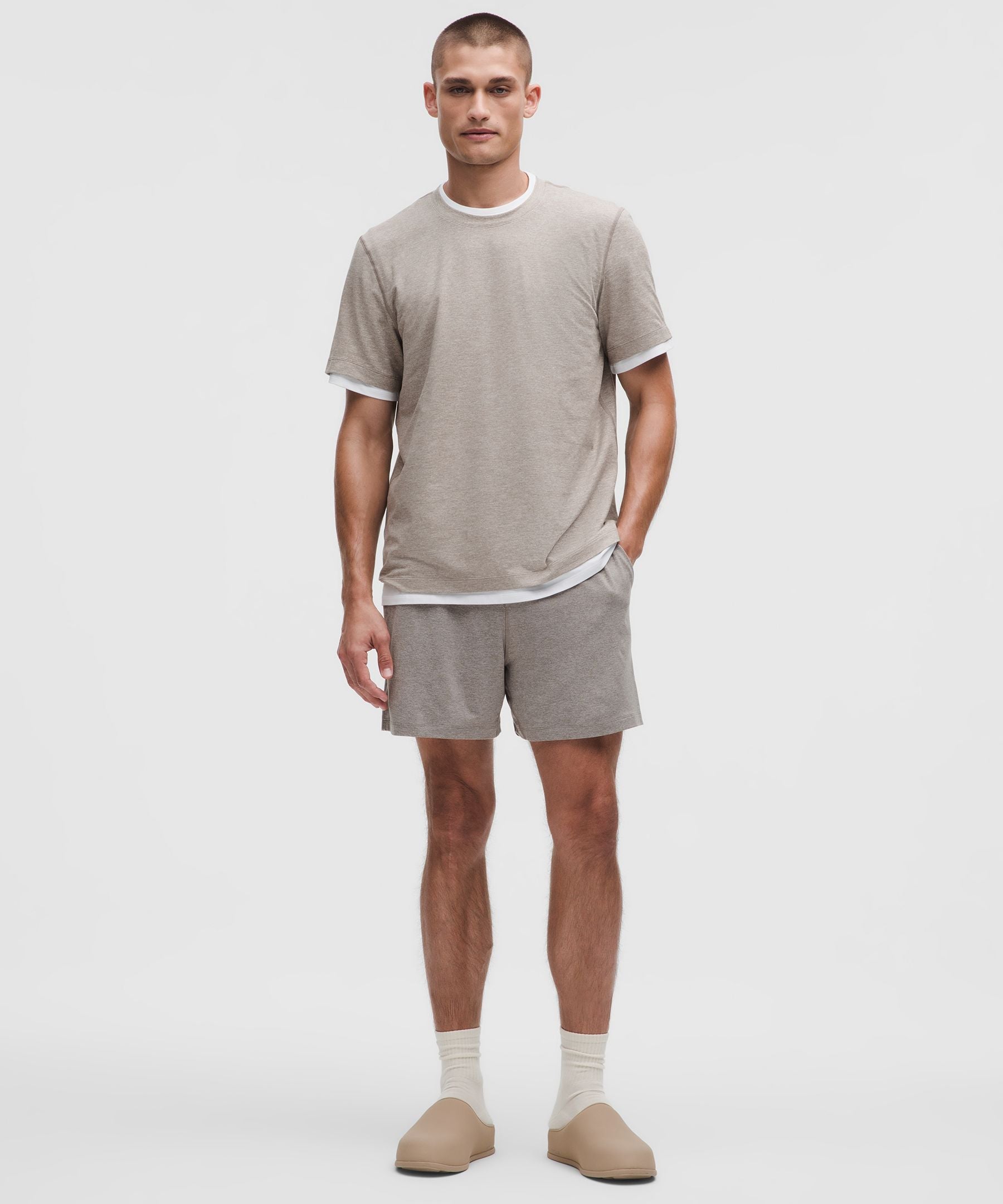 Lululemon Soft Jersey Short-Sleeve Shirt Heathered Warm Ash Grey/Heathered Light Ivory