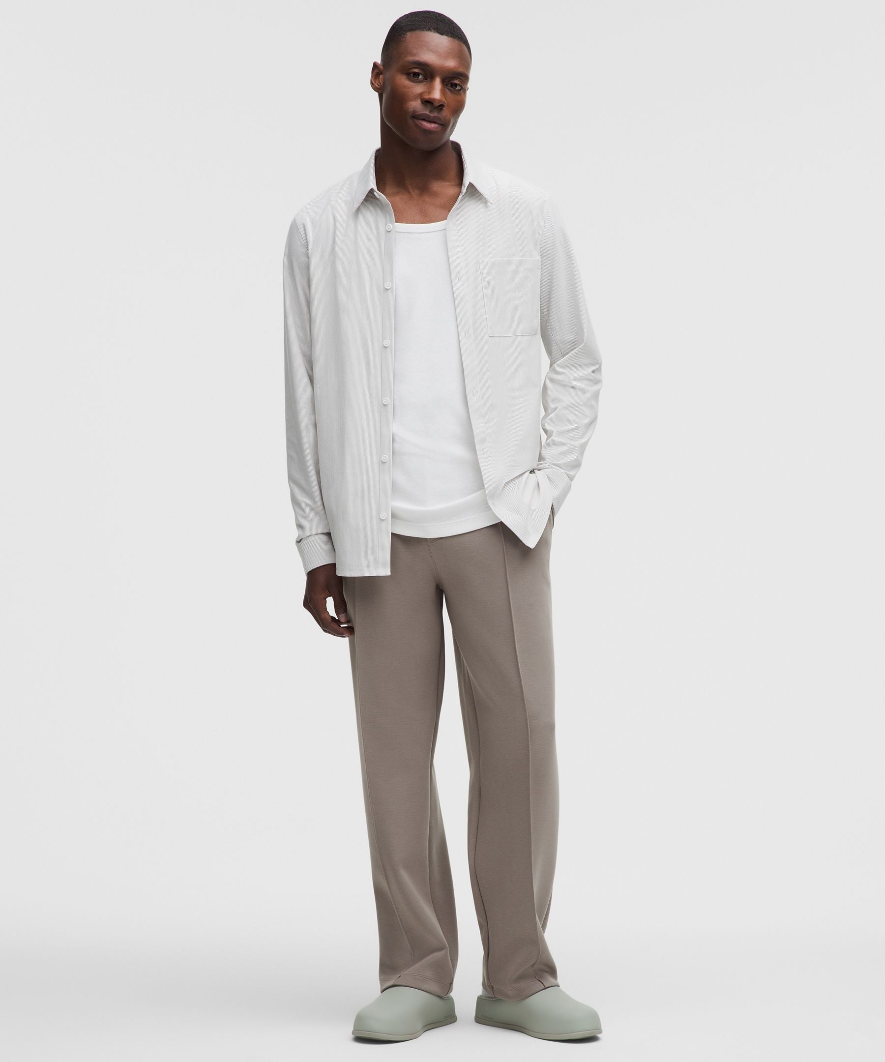 Lululemon Commission Long-Sleeve Shirt *Pocket Commission Stripe Heathered White Warm Ash Grey