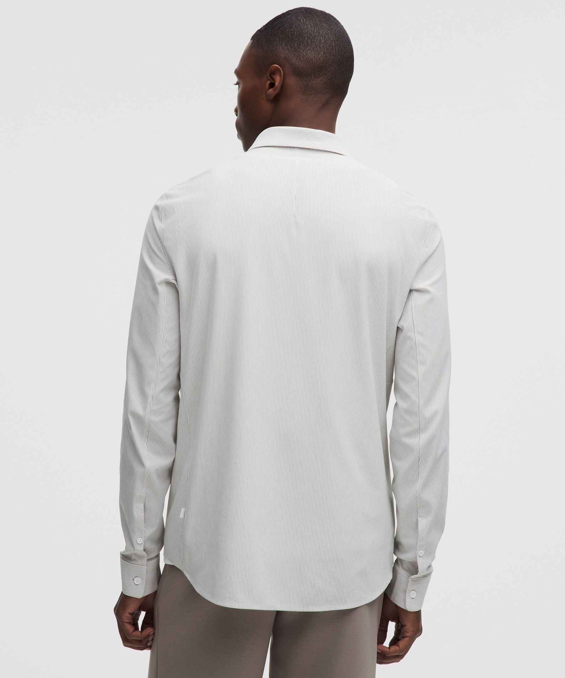Lululemon Commission Long-Sleeve Shirt *Pocket Commission Stripe Heathered White Warm Ash Grey