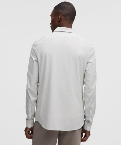 Lululemon Commission Long-Sleeve Shirt *Pocket Commission Stripe Heathered White Warm Ash Grey