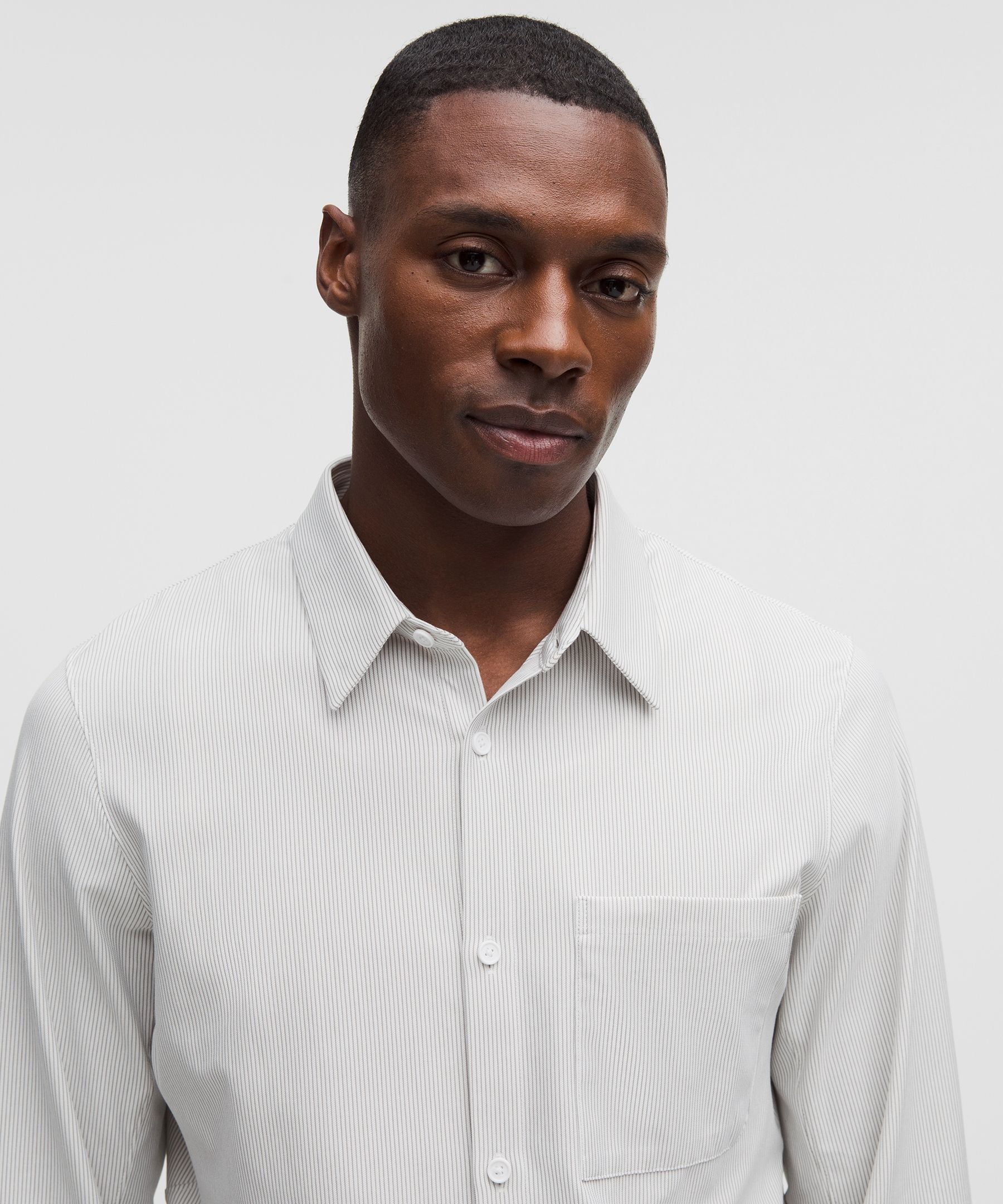 Lululemon Commission Long-Sleeve Shirt *Pocket Commission Stripe Heathered White Warm Ash Grey