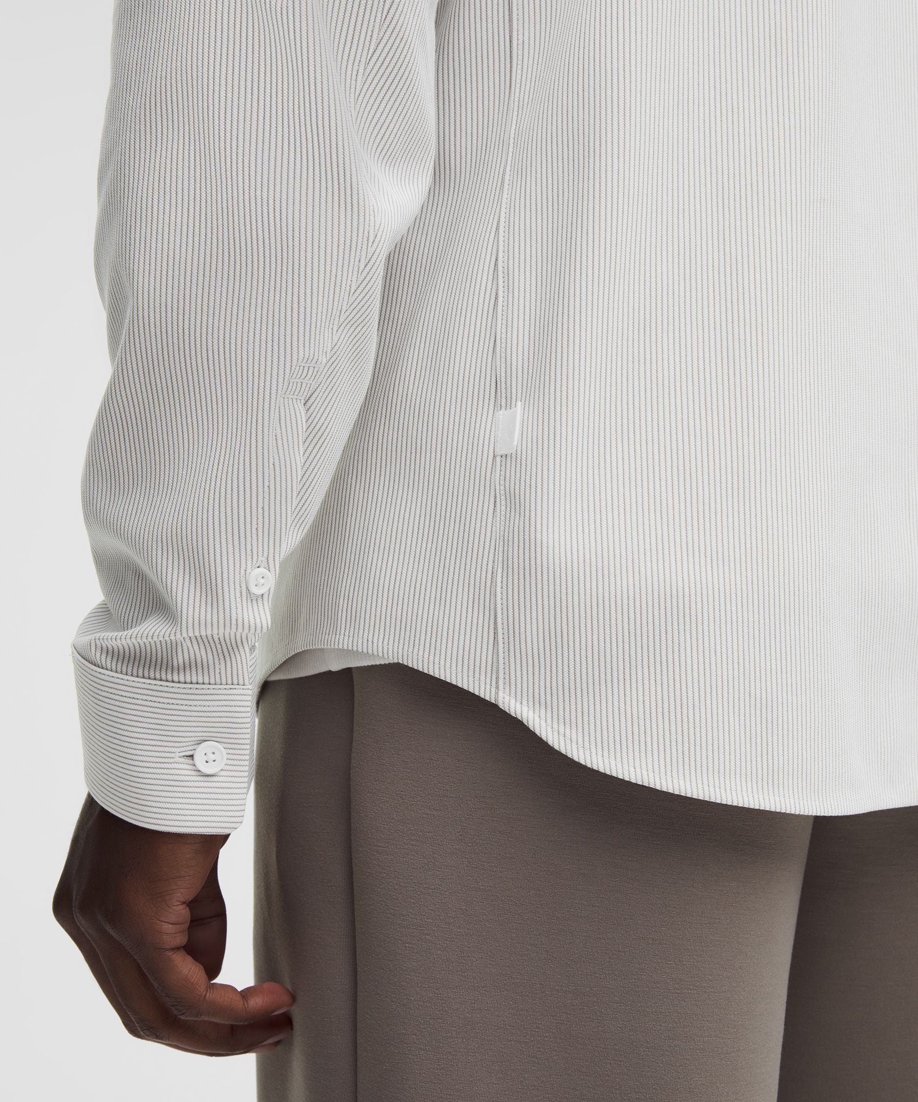 Lululemon Commission Long-Sleeve Shirt *Pocket Commission Stripe Heathered White Warm Ash Grey