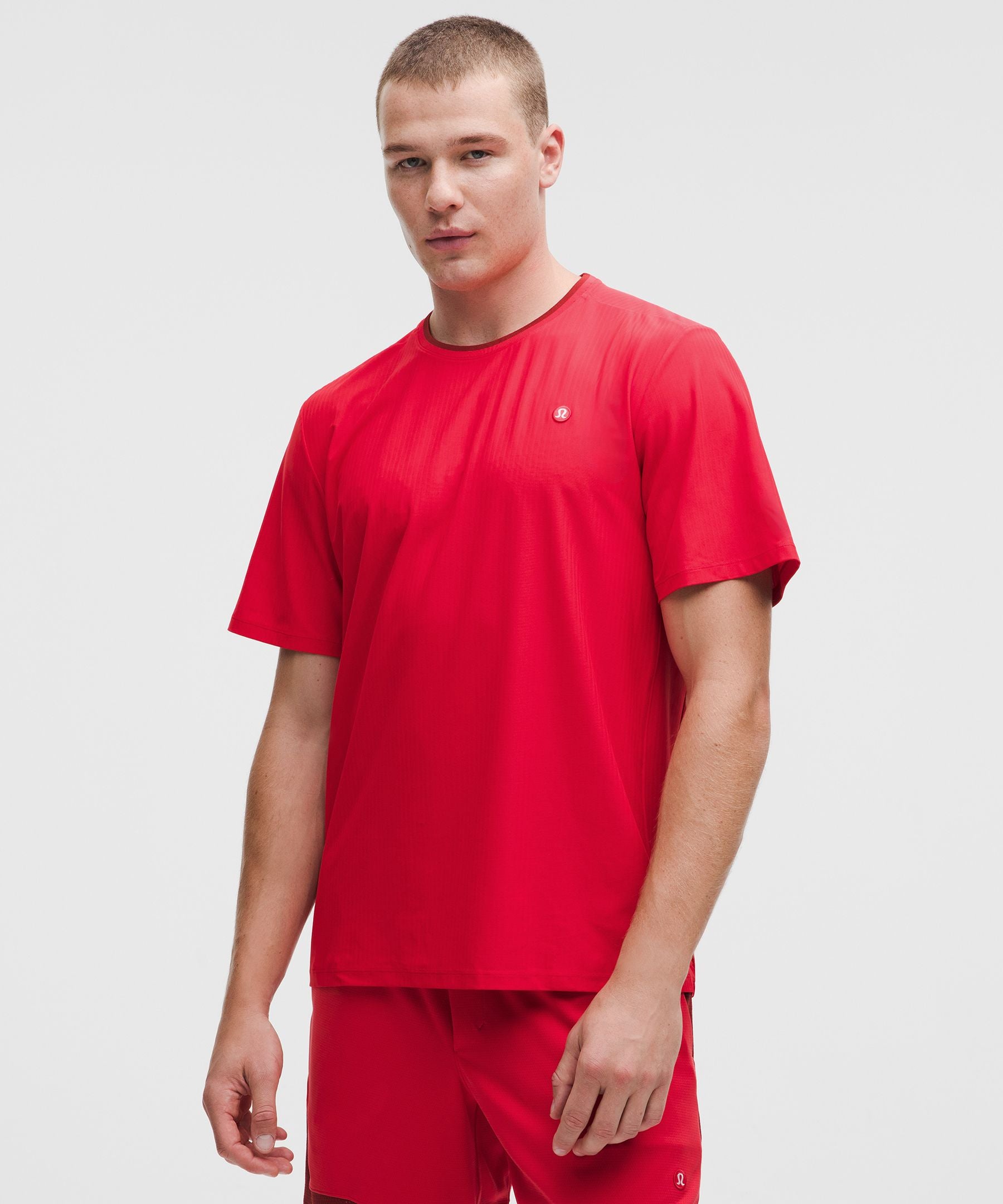 Lululemon UV-Protective Striped Mesh Tennis T-Shirt Lulu Red