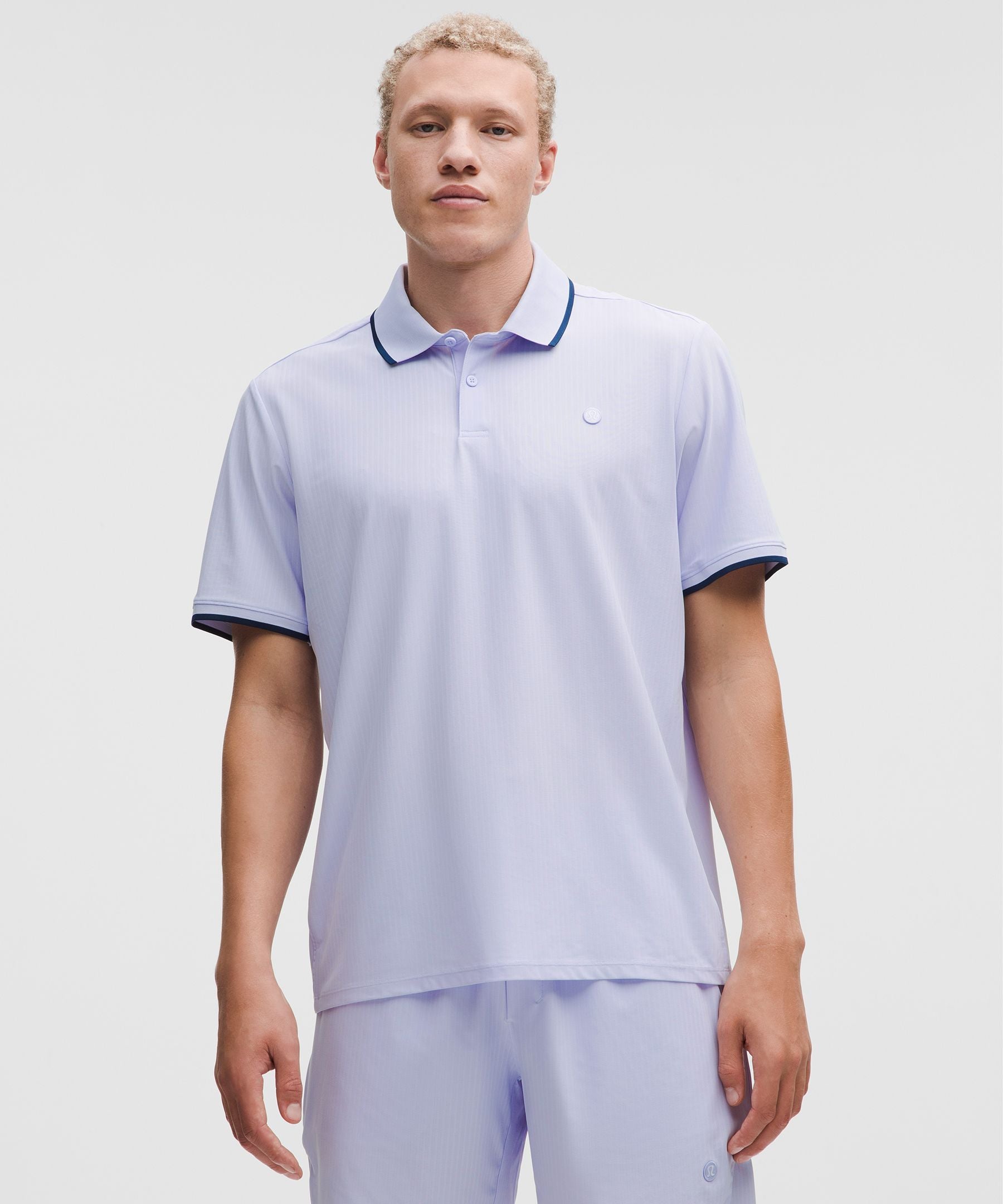Lululemon UV-Protective Striped Mesh Tennis Polo Shirt Serene Blue