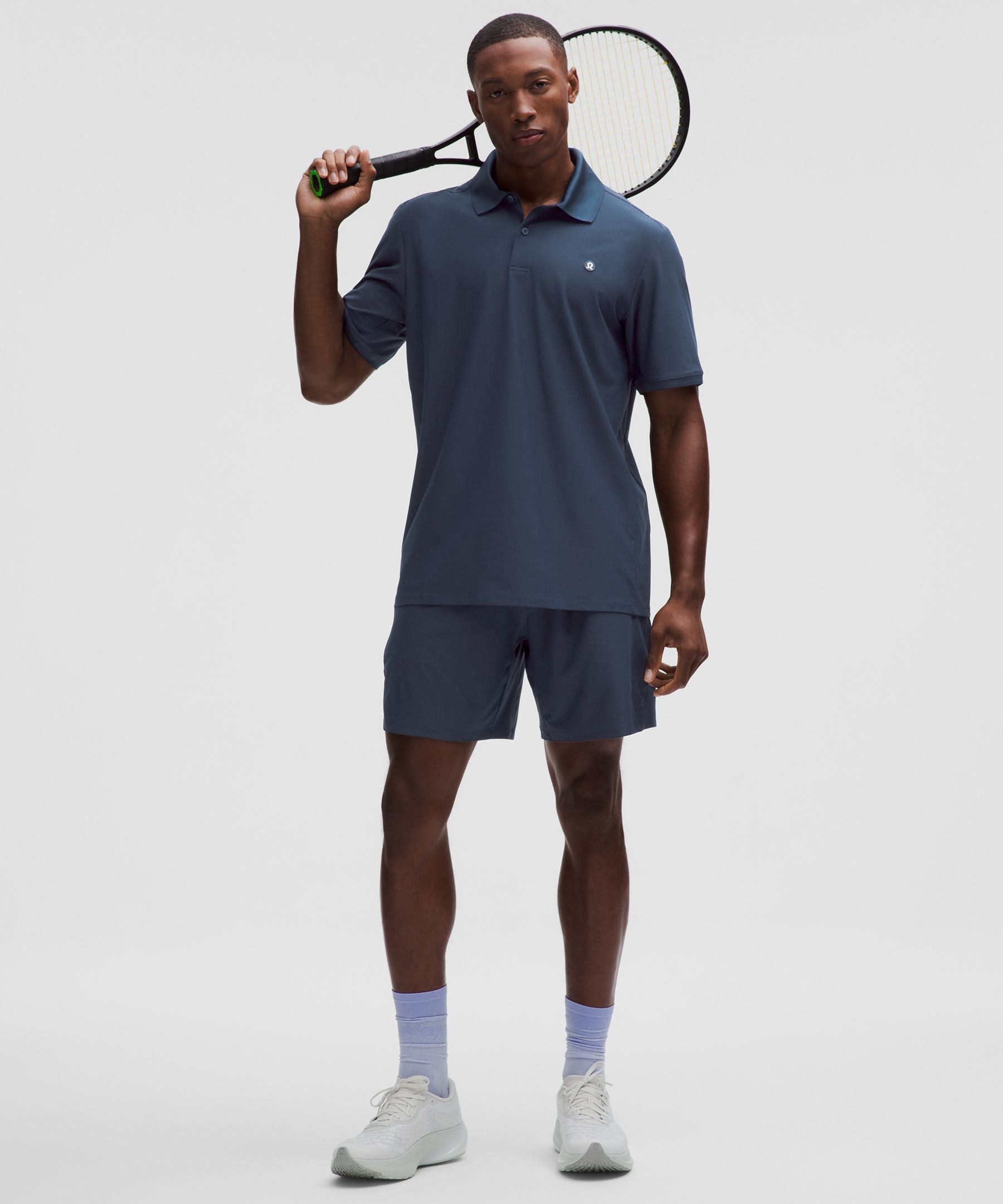 Lululemon UV-Protective Striped Mesh Tennis Polo Shirt Club Blue