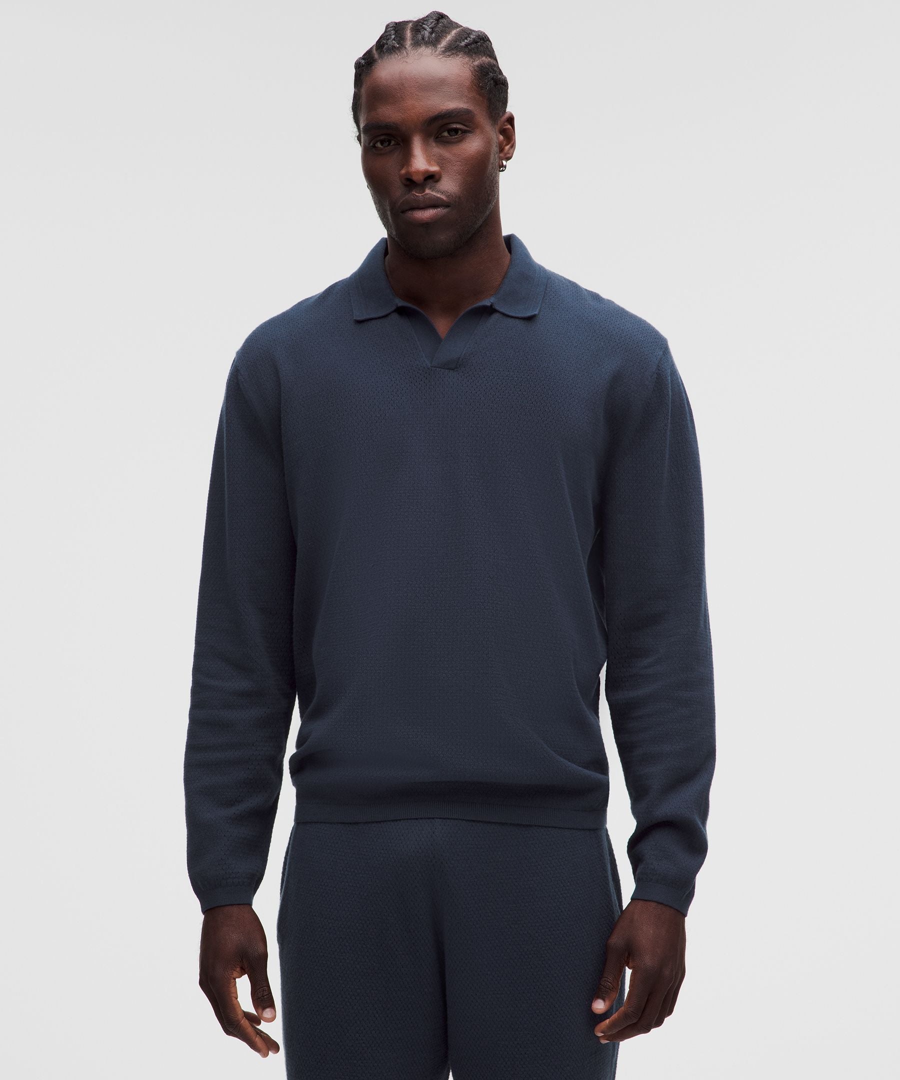 Lululemon Cotton-Blend Knit Long-Sleeve Polo Shirt