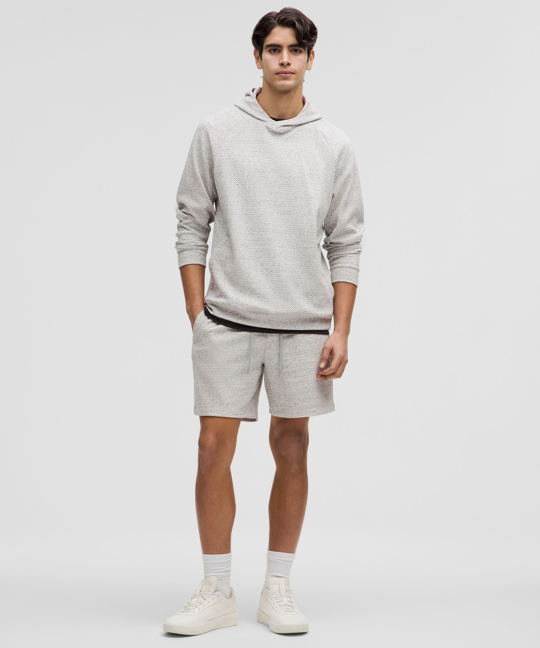 Lululemon Textured Double-Knit Cotton Short 7" Heathered Melody Light Grey/Black